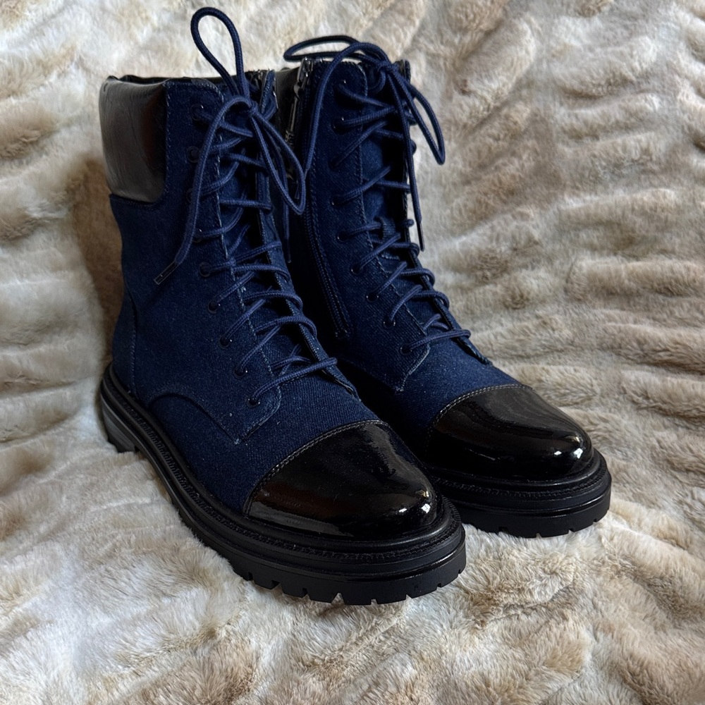 Sam Edelman Navy and Black Lace Up Boots